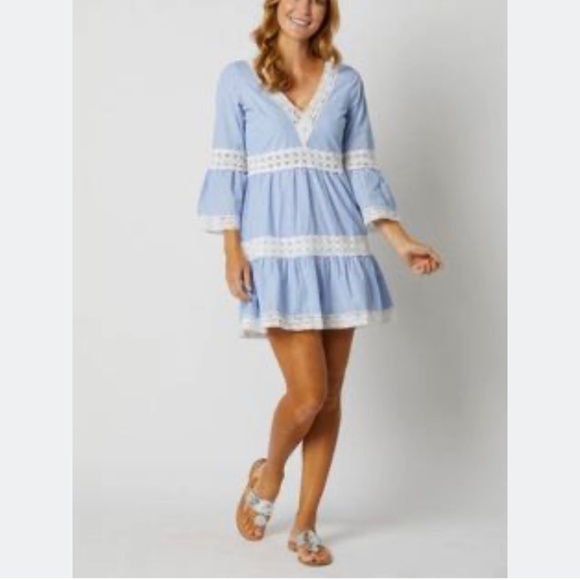 ENTRO Striped Babydoll Mini Dress Sz L Boho Y2K - Picture 1 of 9